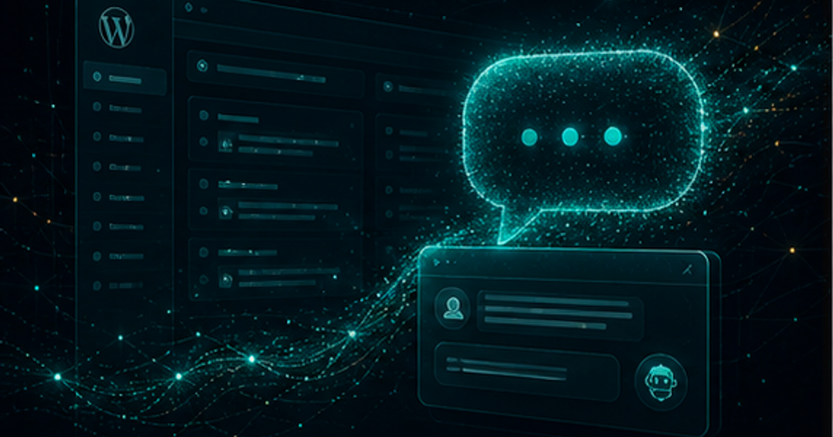 AI chat bubble emerging from a WordPress admin window